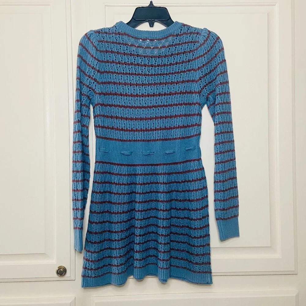 Motherhood Maternity Striped Pointelle Maternity Sweater Provincial Blue…